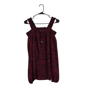 Michael Kors Raspberry Black Paisley Cold Shoulder Smocked Sleeve Blouse L - NWT